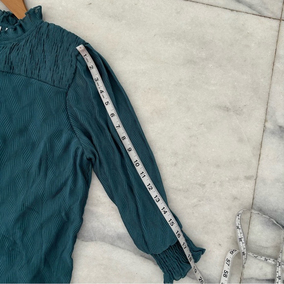 Vintage Notations Blouse Teal Smocked Lined Button Cottage Peasant Romantic LG - Picture 8 of 11